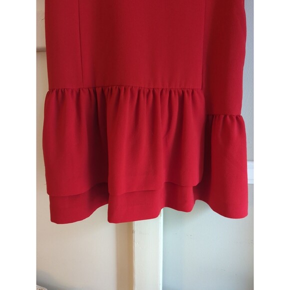 1901 Women's Petite M Bright Red Cap Sleeves Knee Length Ruffle Dress Layered - Picture 7 of 12